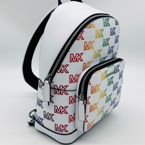 Michael Kors Cooper Commuter Medium Sling Bag Backpack MK Rainbow Optic White - Picture 6 of 14